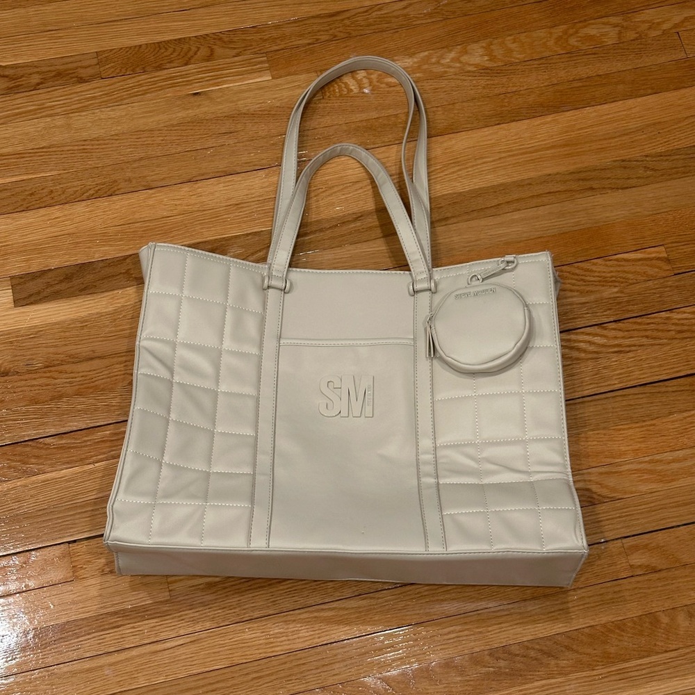 Steve Madden Cream Quilted Tote Bag
